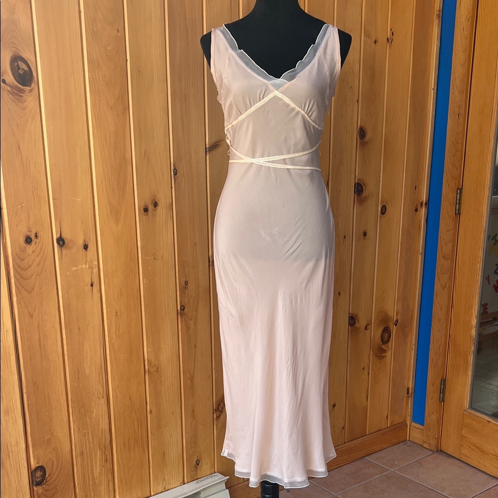 Anthropologie Pale Blush Slip Dress with Scalloped Trim